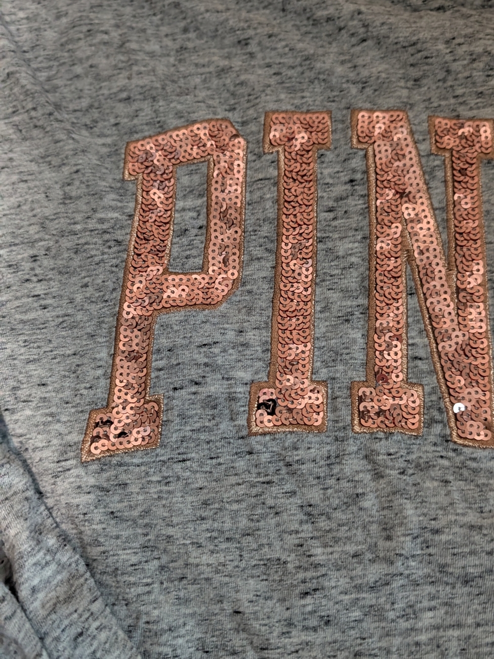 PINK Victoria's Secret Gray Long Sleeve Tee with Rose Pink Sequin Logo